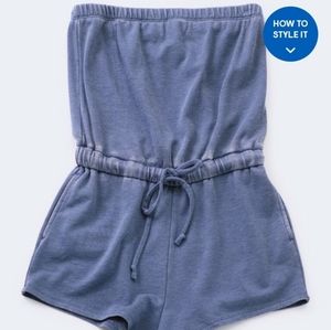 Aeropostle Baby Blue Soft Cotton Strapless Tube Top Romper Wms Sz XS